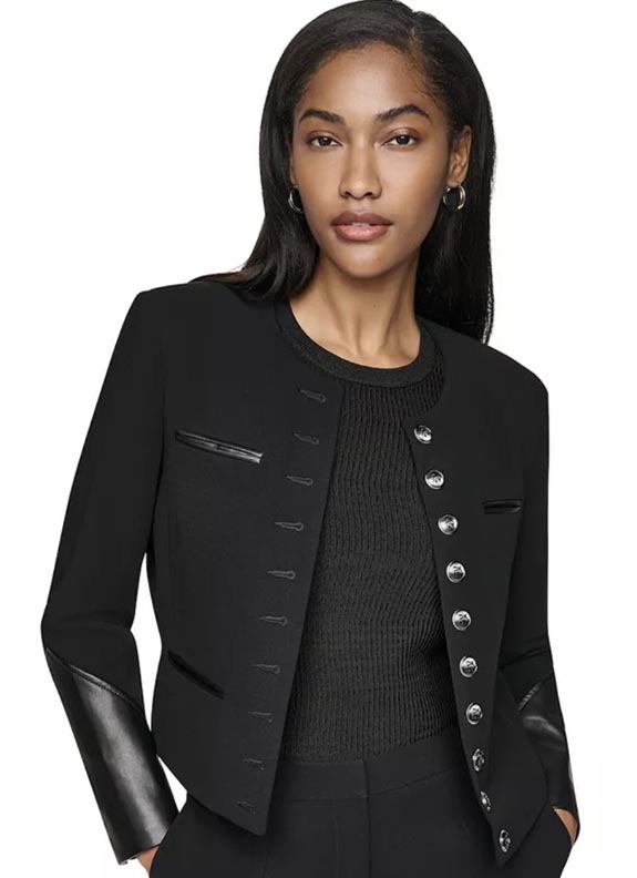 DKNY Women's Cropped Collarless Long-Sleeve Jacket,