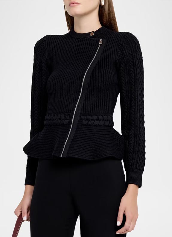 Mixed-Knit Peplum Jacket