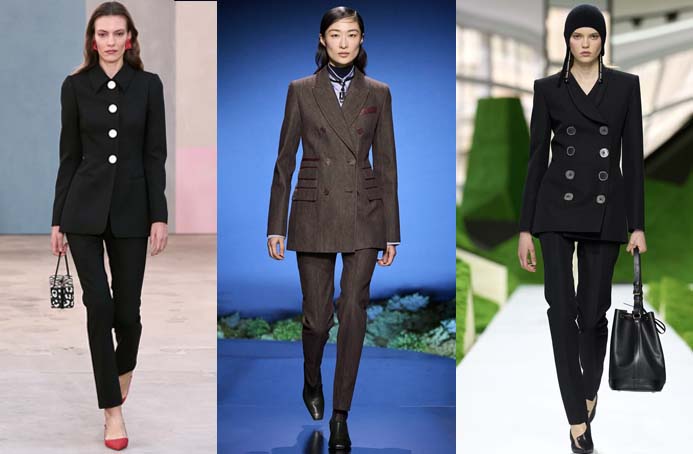 slim pant suits Carolina Herrera, Hermès, Louis Vuitton fall trend