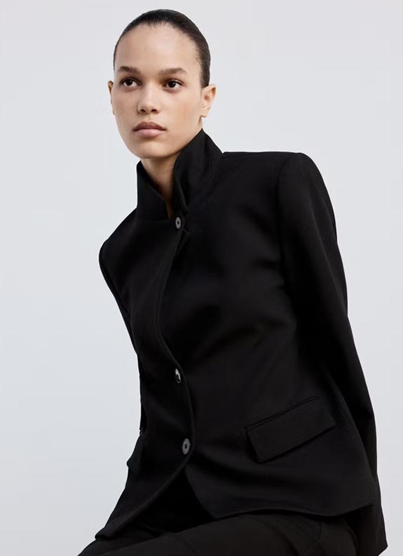 brown Straight-cut Blazer With a Stand-up Collar