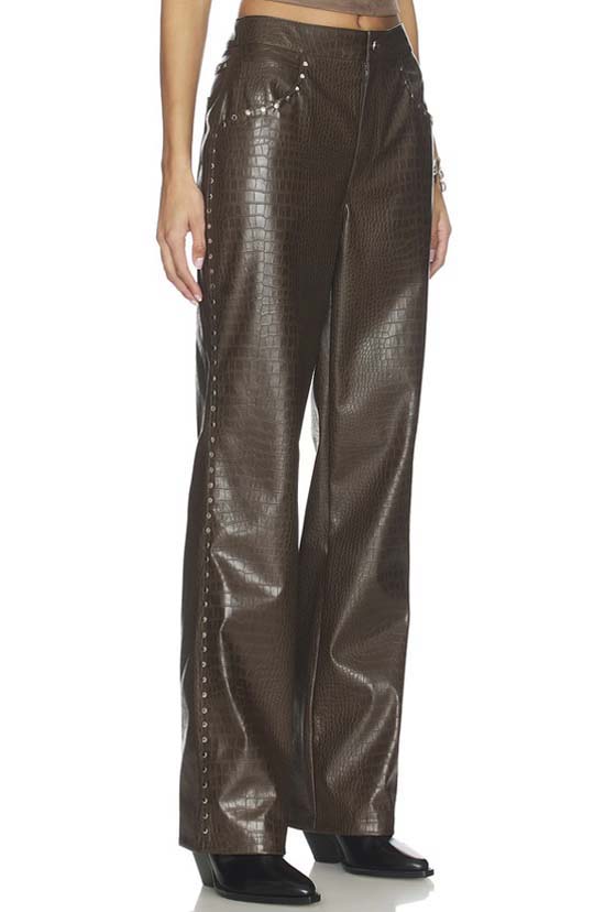 Faux Leather Croco Studded Pants
