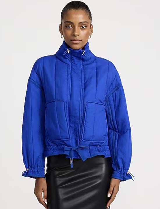 blue Quilted Drawstring Hem Jacket