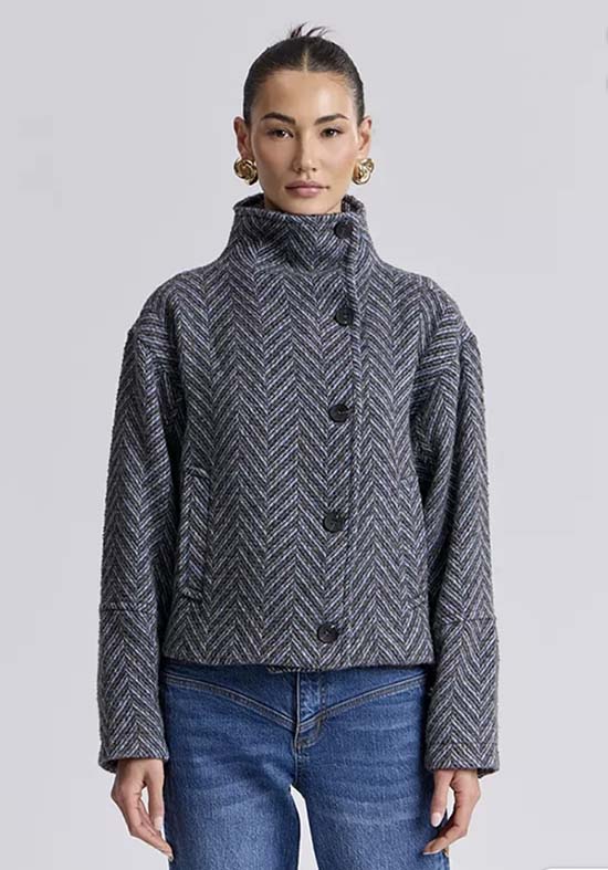 Short Funnel Neck Wool Coat