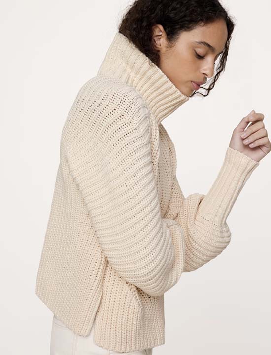 cozy Chunky Cotton Funnel-Neck Sweater