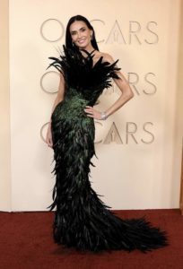 feather gown demi moore oscars dress 2026
