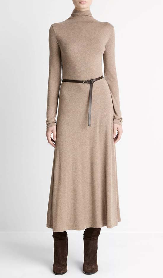 funnel-Neck Long-Sleeve jersey Dress