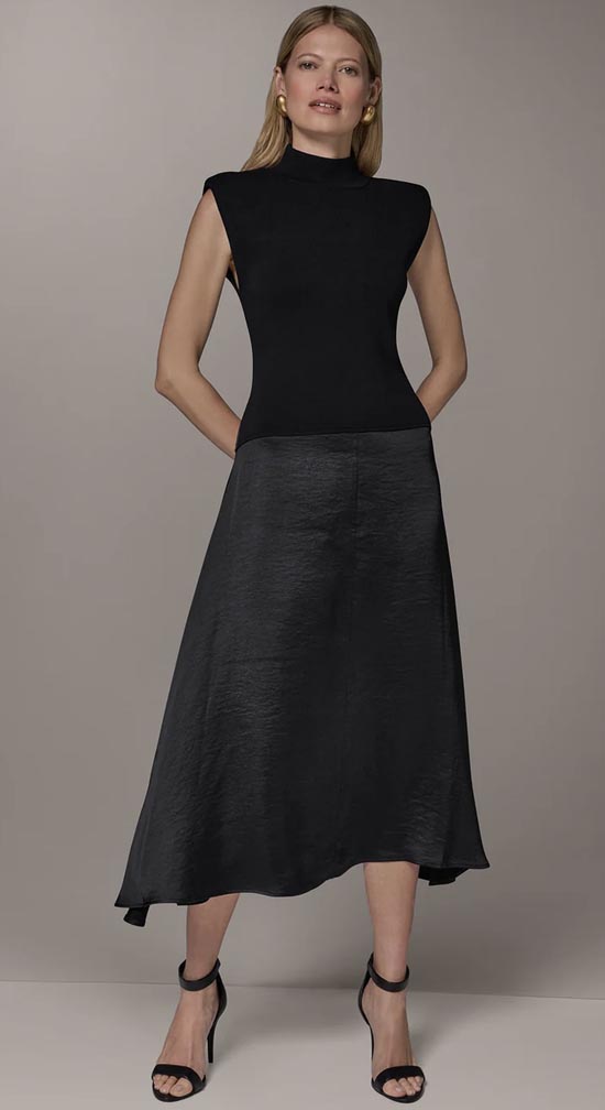 modern black drop waist midi dress fountainof30