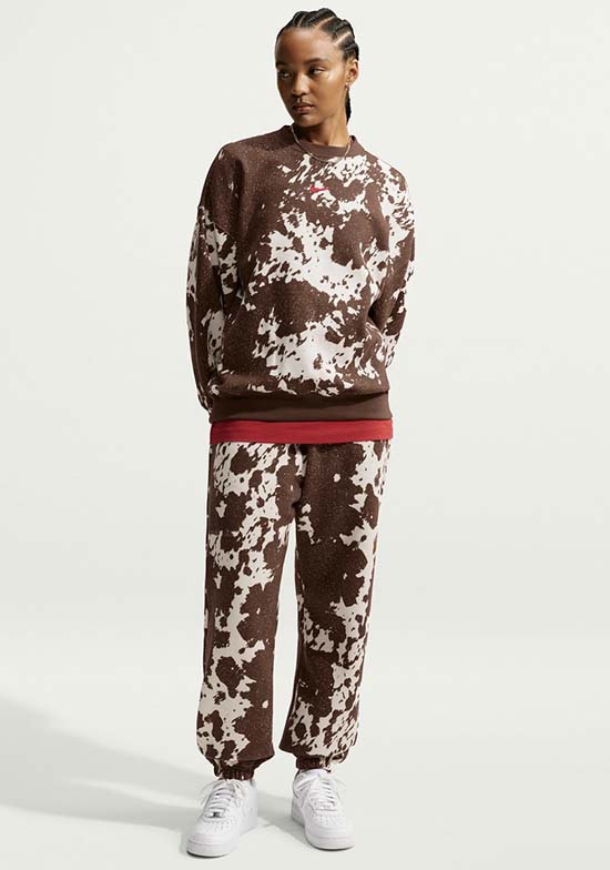 Nike Fleece Oversized Cow Print Crew and Pants