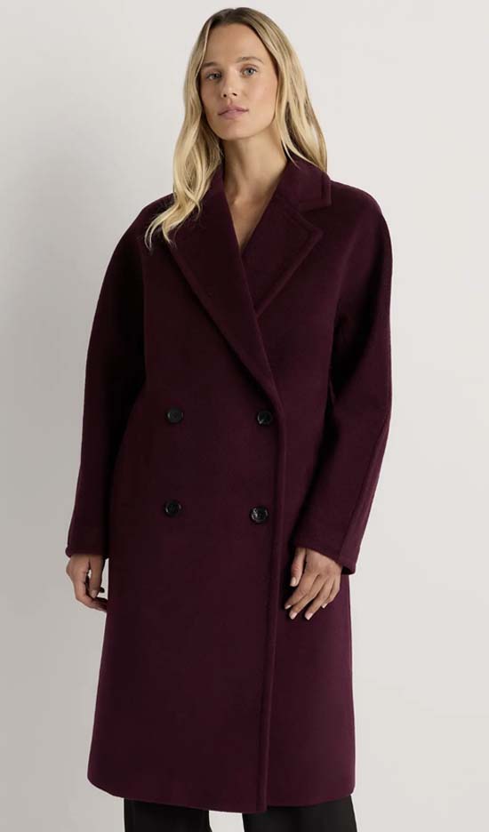 Quince Wool Cashmere Double-Breasted Slouch Coat in Winetasting