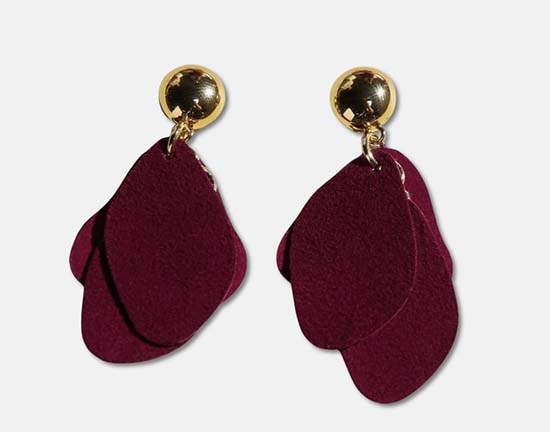 Leather Earrings in Garnet Suede
